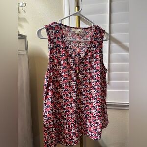 Michael Kors Floral Sleeveless Blouse - Red and Blue